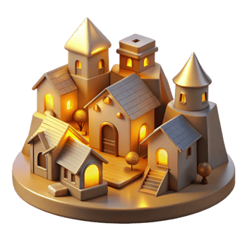 serene abstract Cutout Village Golden Hour Light Transparent Background exclusive png