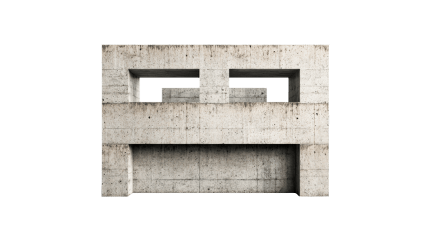 Concrete structure with openings, brutalist architecture, geometric, cut out transparent png