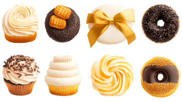 Assorted cupcakes and donuts, bakery sweets, gourmet dessert , cut out transparent png