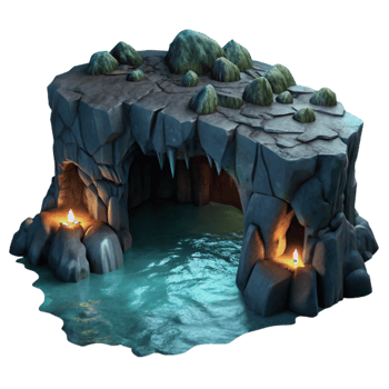 stunning creative Dark Ocean Cliff Grotto Cutout with Moonlit Interior original png