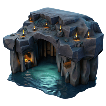 serene artistic Dark Ocean Cliff Grotto Cutout with Moonlit Interior exclusive png