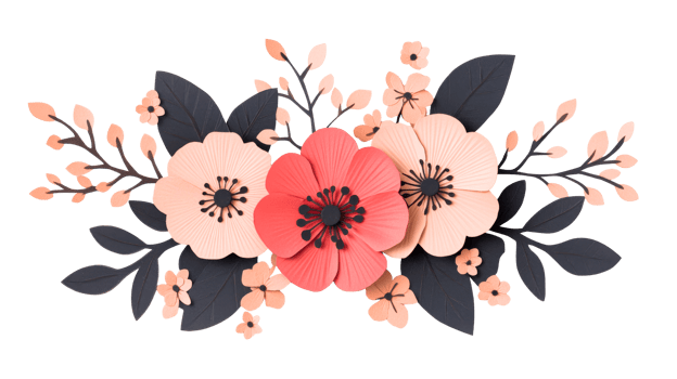 Floral arrangement featuring paper flowers and leaves , cut out transparent png