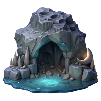 dramatic abstract Dark Ocean Cliff Grotto Cutout with Moonlit Interior high resolution png