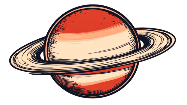 Cartoon planet with rings, illustration isolated, cut out transparent png
