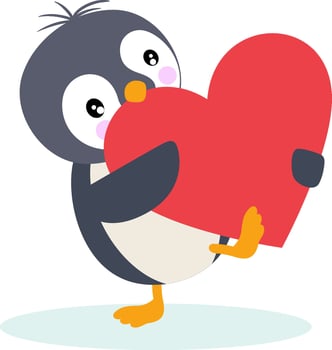 Cute penguin holding a red heart vector