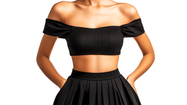 Woman in black crop top and skirt, fashion, cutout, transparent png