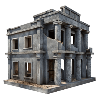 beautiful rustic Dilapidated Building Facade Cutout Gray Concrete Texture premium png