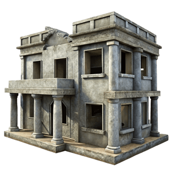 serene traditional Dilapidated Building Facade Cutout Gray Concrete Texture original png