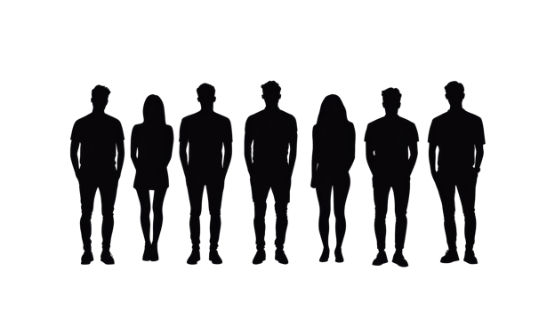 Group of people standing in line, silhouettes, dark backdrop, cut out transparent png