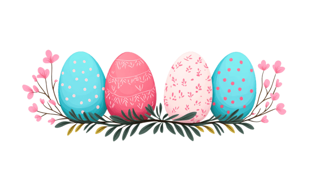 Easter eggs with flowers, design element, spring holiday, cut out transparent png