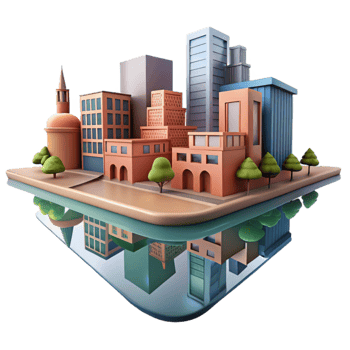 serene modern Distorted Urban Scene Reflection in Water Cutout professional png