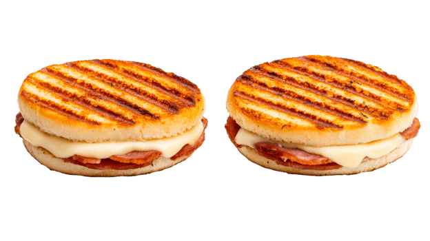 Grilled sandwiches with cheese and meat, isolated, cut out transparent png