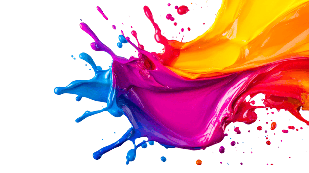 Dynamic splash of vibrant colorful paints, cut out transparent png
