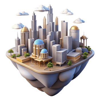 impressive abstract Dreamlike Cityscape Cutout Aerial View original png