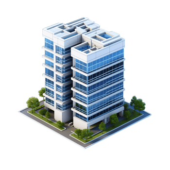 A 3d model of a building with windows png