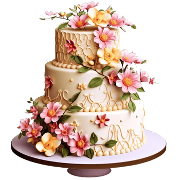 A three tiered cake with pink flowers on top png