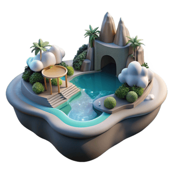 vibrant minimalist Dreamlike Lake Island Cutout with Soft Lighting detailed png