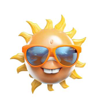 Sun with sunglasses on a black background png