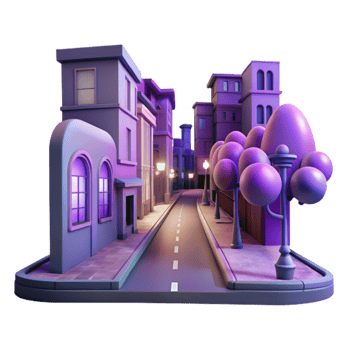 dramatic traditional Dreamy City Street Cutout with Purple Hues png