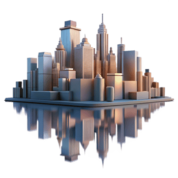 stunning modern Dusk Cityscape Reflection Isolated with Water Effect png