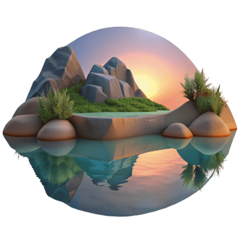 serene rustic Dusk Landscape with Water Reflection Isolated Cutout professional png