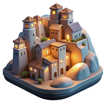 dramatic contemporary Dusk Lit Hillside Town Cutout Transparent Background Element original png