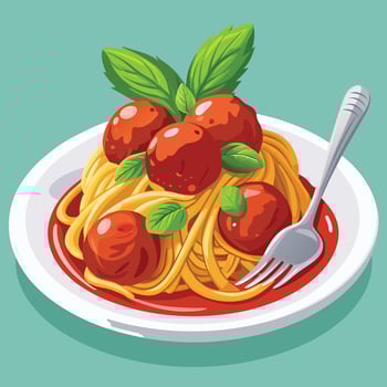Cartoon Spaghetti And Meatballs On Plate vector