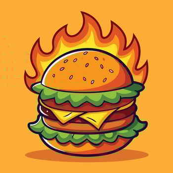 Cartoon Style Burger On Fire vector
