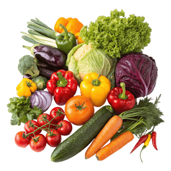 Assortment of fresh, colorful vegetables. png