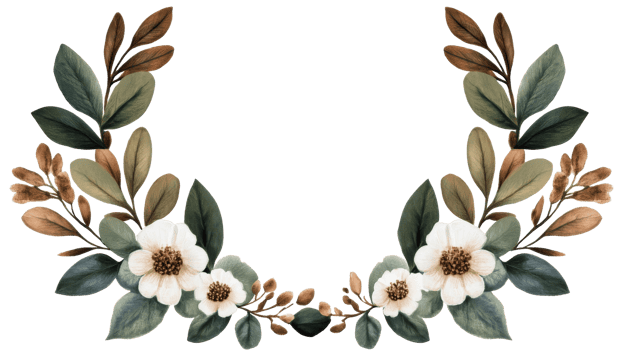 Floral Watercolor Frame with White Flowers and Green Leaves, cut out transparent png