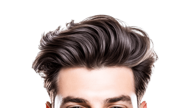 Stylish man's hairstyle with volume and shine, cut out transparent png