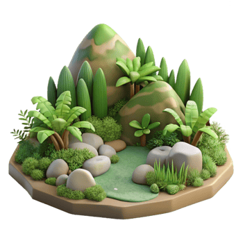 elegant rustic Earthy Landscape with Lush Vegetation Isolated png