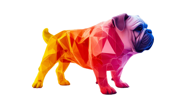 Low polygon dog animal with gradient color, cut out transparent png