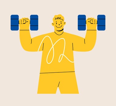 Man plays sports with dumbbells. Colorful illustration vector