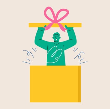 Happy young man opening a present box. Colorful illustration vector