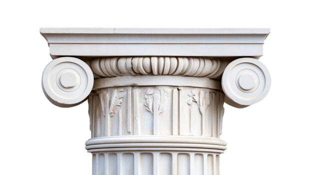 Classical Ionic column capital with volutes, ornate detail, cut out transparent png