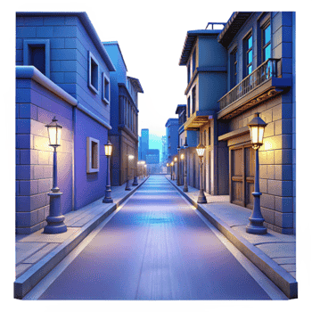 impressive vintage Empty City Street at Dusk Transparent Background Blue Hour png