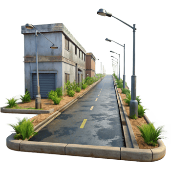 wonderful abstract Empty City Street with Weeds Isolated professional png
