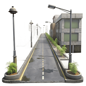 impressive abstract Empty City Street with Weeds Isolated png