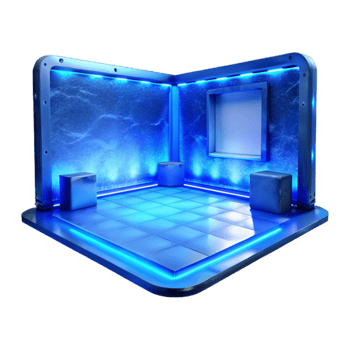 dramatic abstract Empty Virtual Room with Blue Ambient Light Transparent Background high quality png
