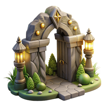 extraordinary rustic Enchanted Forest Gate Isolated with Golden Light Effect professional png