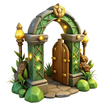 wonderful traditional Enchanted Forest Gate Isolated with Golden Light Effect professional png