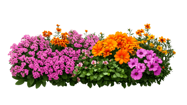 Colorful garden flowers arrangement, cut out transparent png