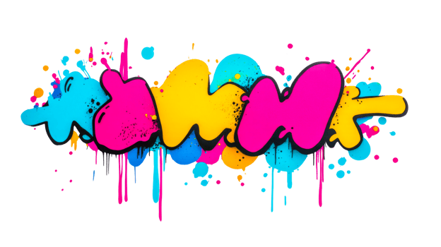 Colorful paint graffiti design with splashes and drips, cut out transparent png