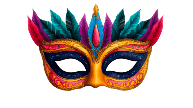 Festive carnival mask with colorful feathers, cut out transparent png