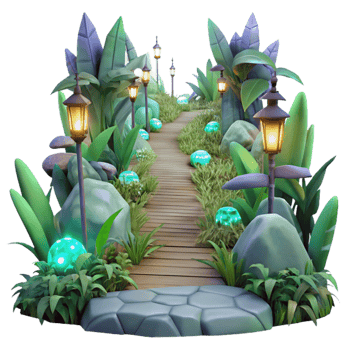 vibrant contemporary Ethereal Forest Path Isolated with Soft Green Glow original png