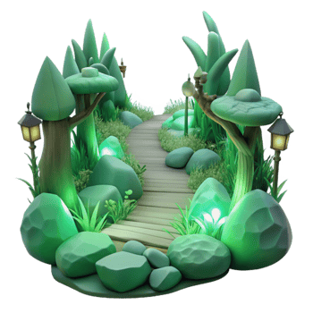 impressive artistic Ethereal Forest Path Isolated with Soft Green Glow original png