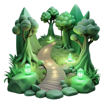 elegant abstract Ethereal Forest Path Isolated with Soft Green Glow detailed png