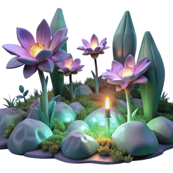 vibrant artistic Ethereal Glowing Flowers in Forest Night Cutout authentic png
