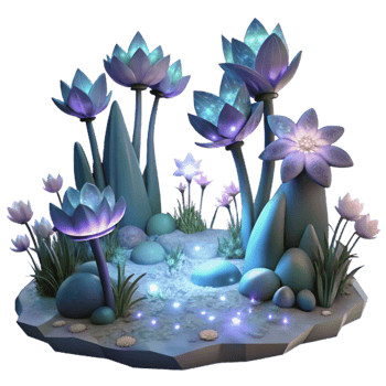 magnificent contemporary Ethereal Glowing Flowers in Forest Night Cutout premium png